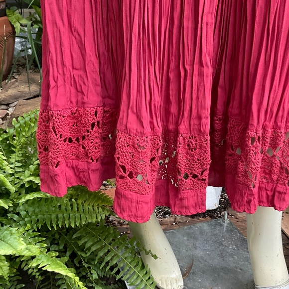 Vintage Pleated Crochet Hem Maxi BroomSkirt Boho Anthro Prairie Small Medium - Picture 6 of 6